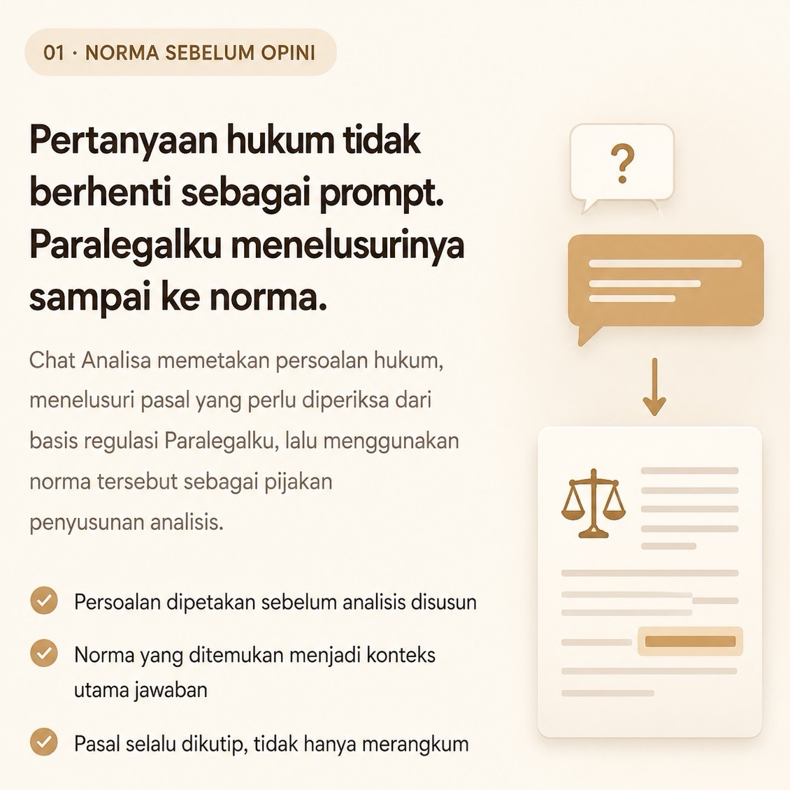 Alur Chat Analisa Paralegalku dari pertanyaan hukum hingga norma yang relevan